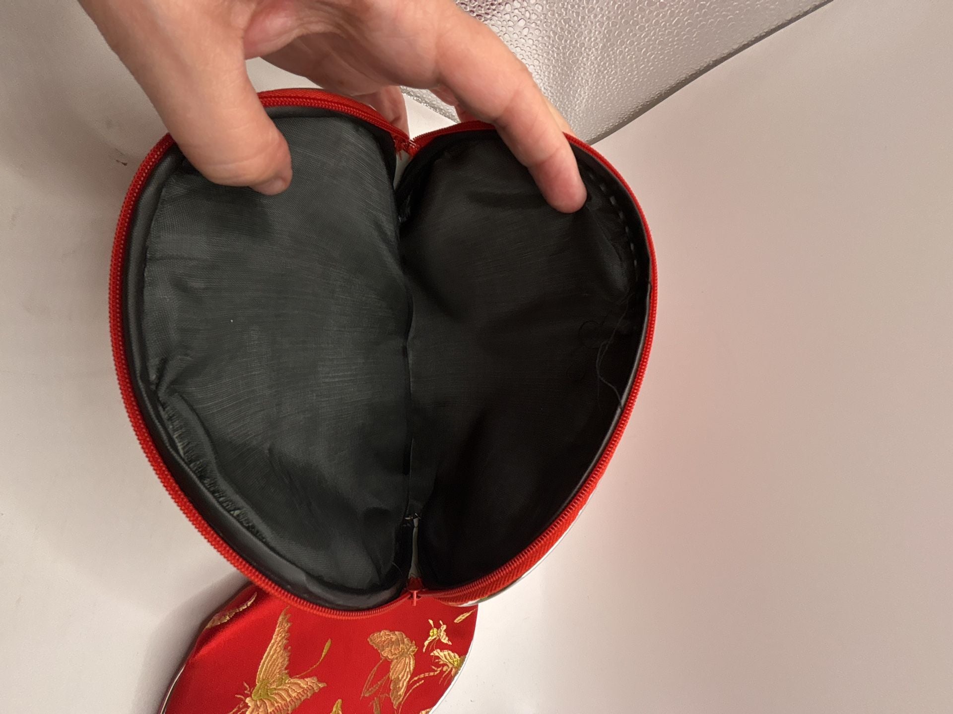 Set of 2 Red Satin Embroidered Butterfly Makeup Bags 3