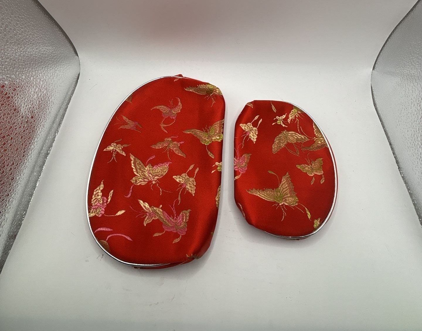 Set of 2 Red Satin Embroidered Butterfly Makeup Bags 2