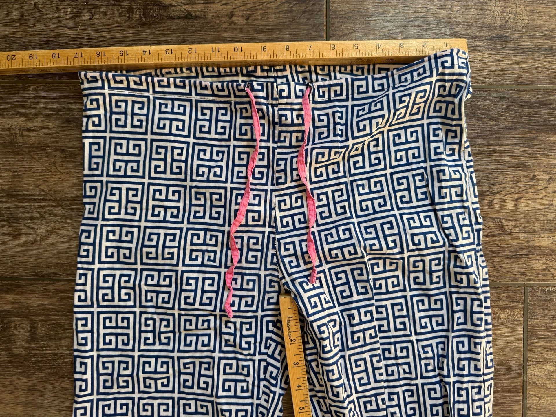 Malabar Bay Blue and White Greek Key Print Pajama Top and Bottoms Size S 5