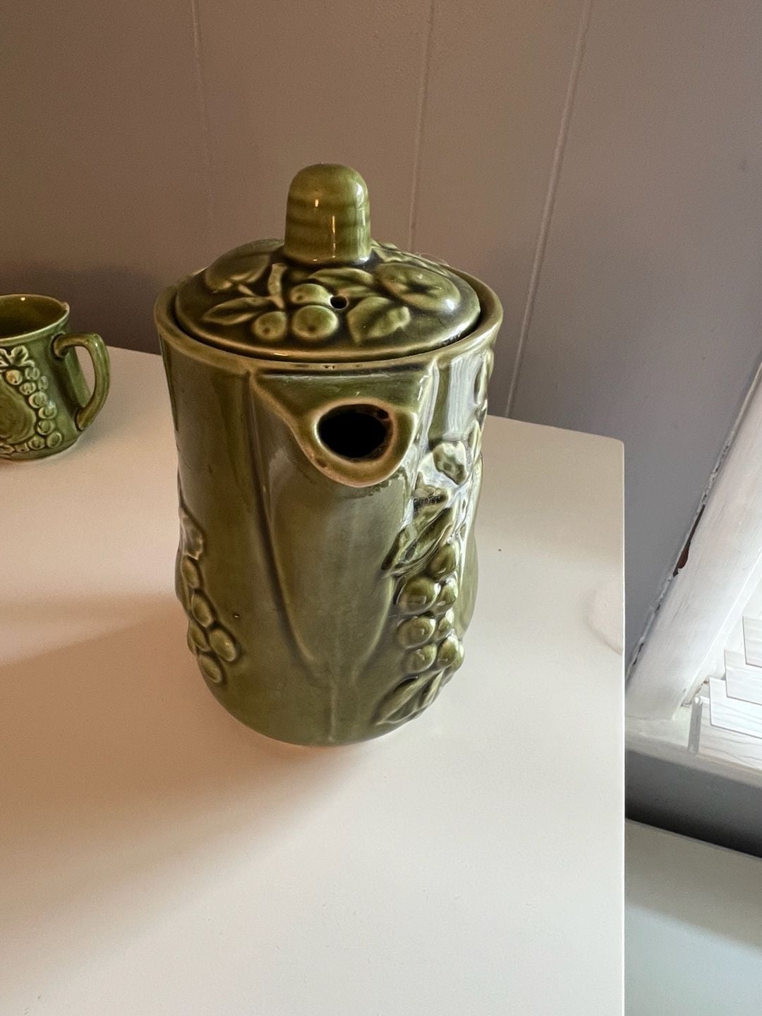Vintage Japanese Green Ceramic Tea Set with Fruit and Vegetable Motif, 6-Piece 4