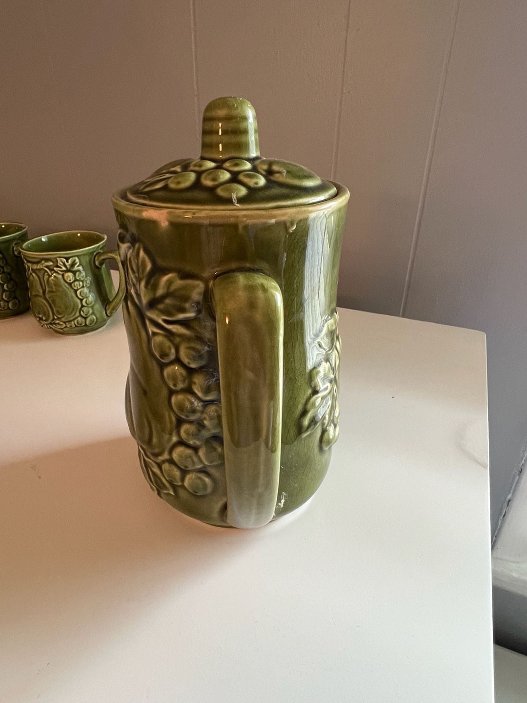Vintage Japanese Green Ceramic Tea Set with Fruit and Vegetable Motif, 6-Piece 5