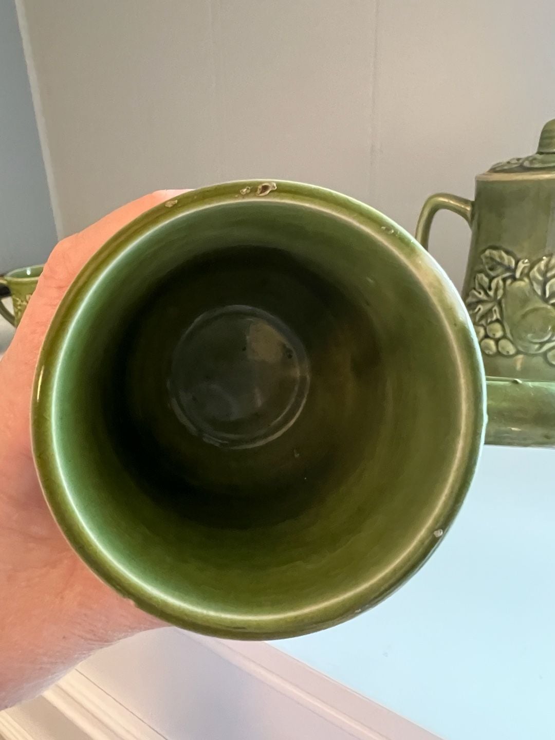 Vintage Japanese Green Ceramic Tea Set with Fruit and Vegetable Motif, 6-Piece 8