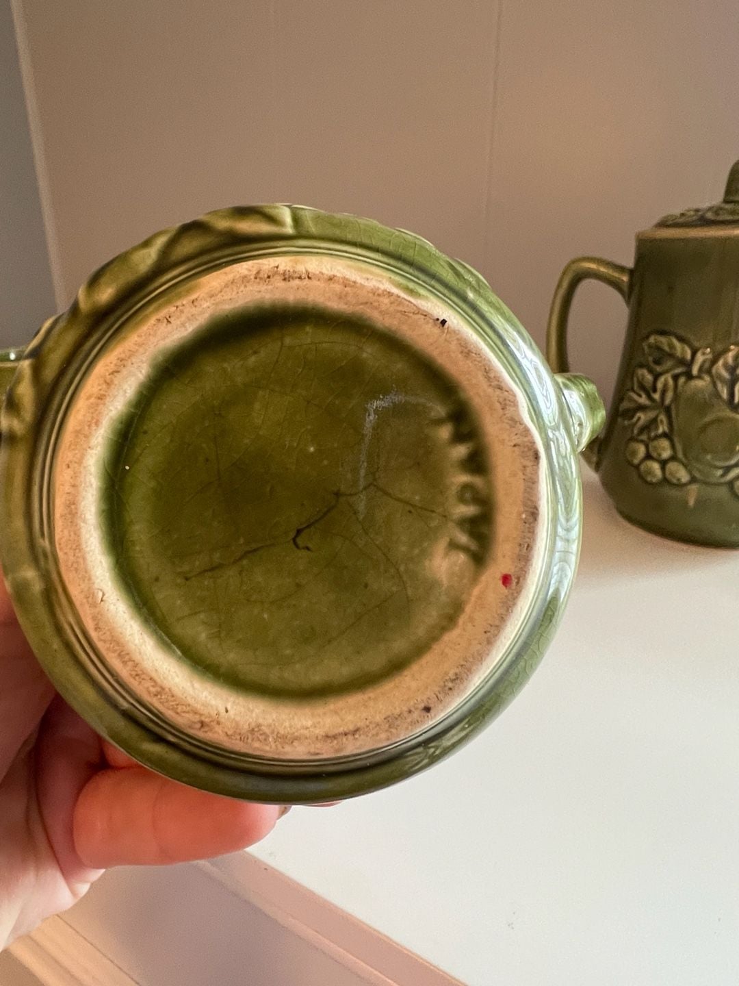 Vintage Japanese Green Ceramic Tea Set with Fruit and Vegetable Motif, 6-Piece 9