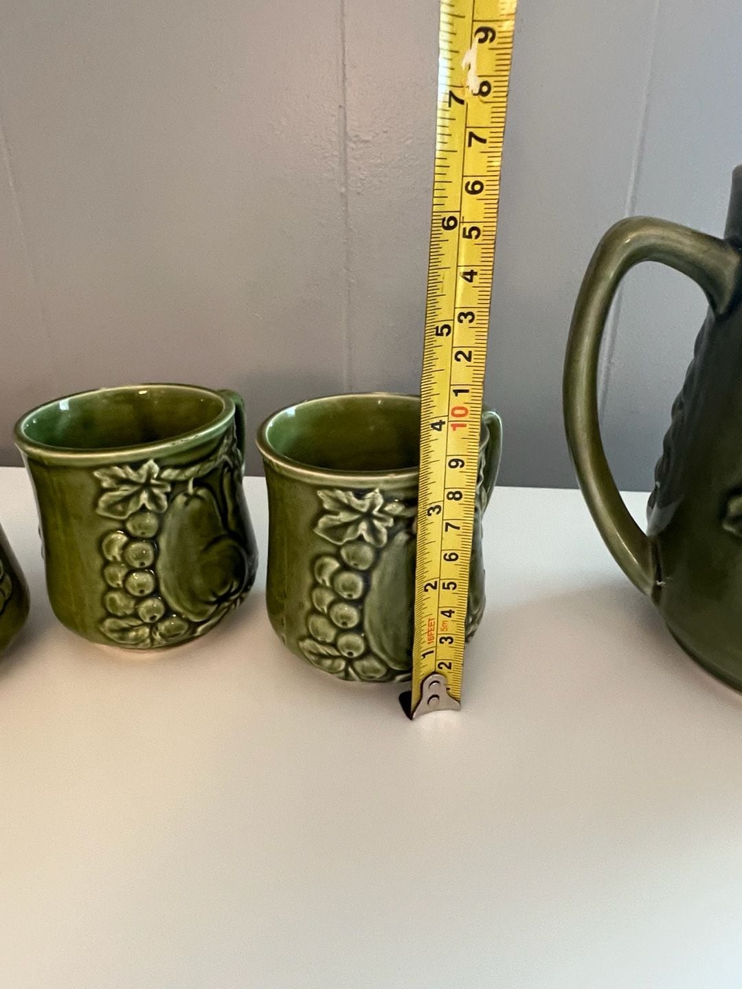 Vintage Japanese Green Ceramic Tea Set with Fruit and Vegetable Motif, 6-Piece 19