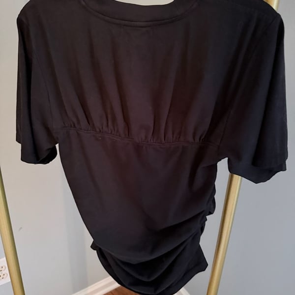 Nation Los Angeles Black Pima Cotton Ruched T-Shirt Top