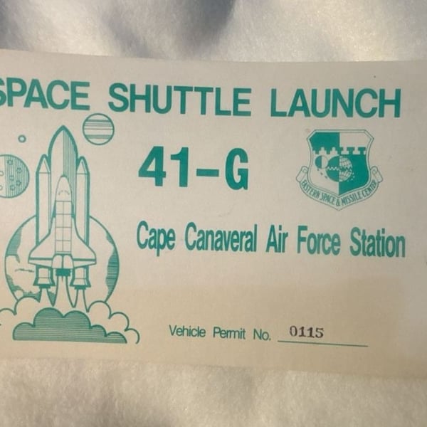 Vintage Space Shuttle Launch 41-G Cape Canaveral Vehicle Permit Pass