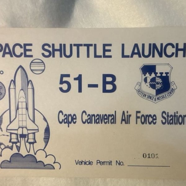 Vintage Space Shuttle Launch 51-B Cape Canaveral Vehicle Permit Pass