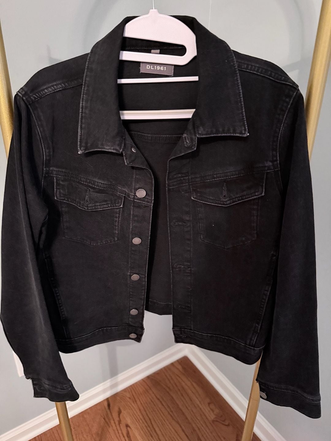DL1961 Vika Trucker Jean Jacket Black Stretch Denim Size S 2