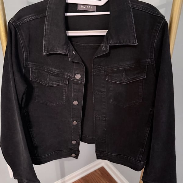 DL1961 Vika Trucker Jean Jacket Black Stretch Denim Size S
