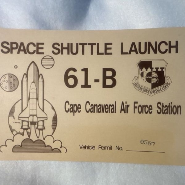 Vintage NASA Space Shuttle Launch 61-B Cape Canaveral Vehicle Permit Pass