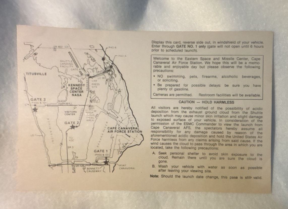 Vintage Space Shuttle Launch USAF Vehicle Permit Card Cape Canaveral 2