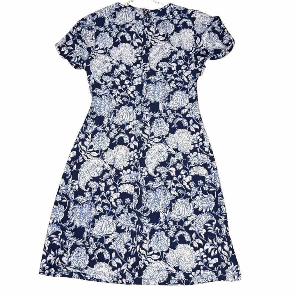 Tommy Hilfiger Blue and White Floral Paisley Print Short Sleeve Dress Size 4 4