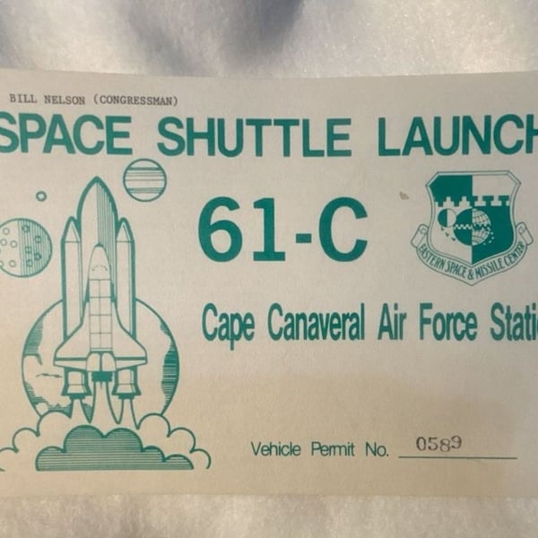 Vintage Space Shuttle Launch 61-C Cape Canaveral Vehicle Permit Pass
