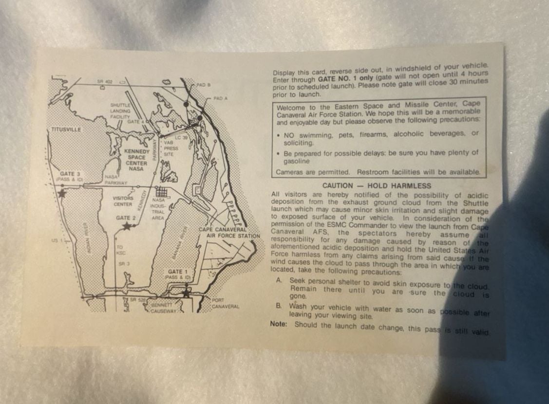 Vintage Space Shuttle Launch 61-C Cape Canaveral Vehicle Permit Pass 2