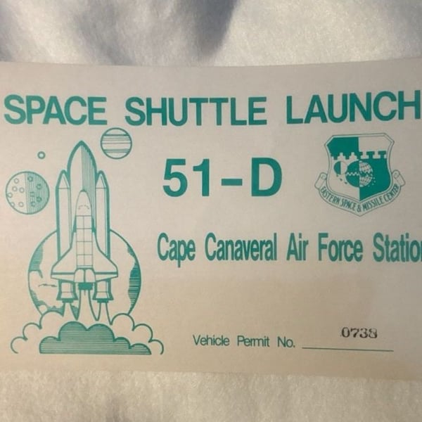 Vintage Space Shuttle Launch 51-D Cape Canaveral Vehicle Permit Pass