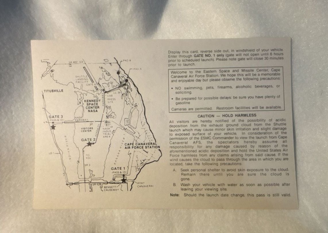 Vintage Space Shuttle Launch 51-D Cape Canaveral Vehicle Permit Pass 2