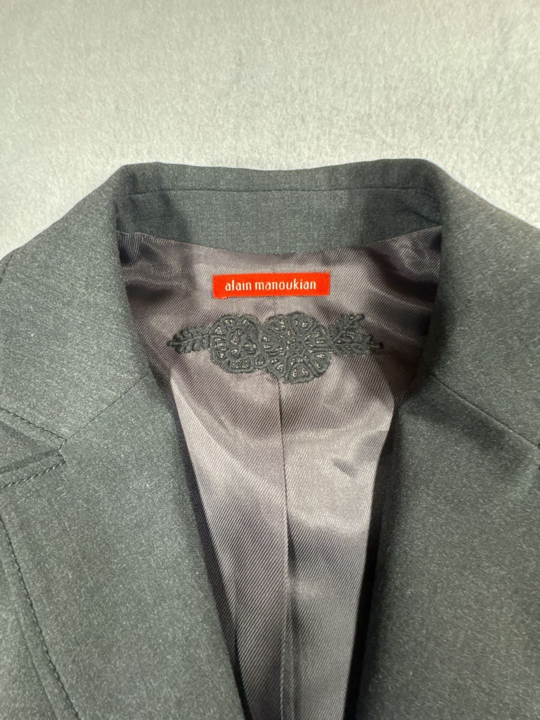 Alain Manoukian Gray Blazer Jacket with Front Tie Bow Notch Lapel Size US 8 5