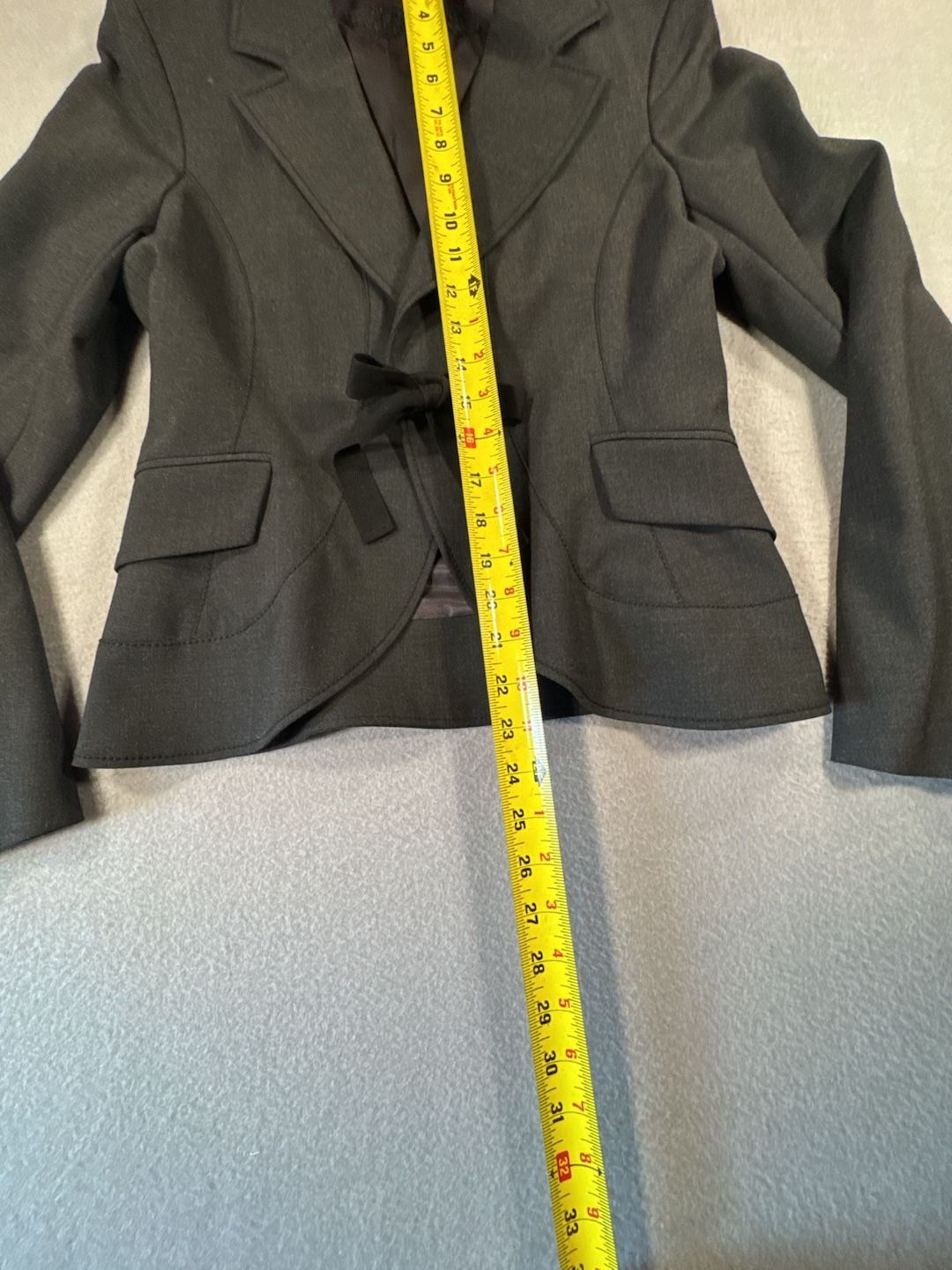 Alain Manoukian Gray Blazer Jacket with Front Tie Bow Notch Lapel Size US 8 8