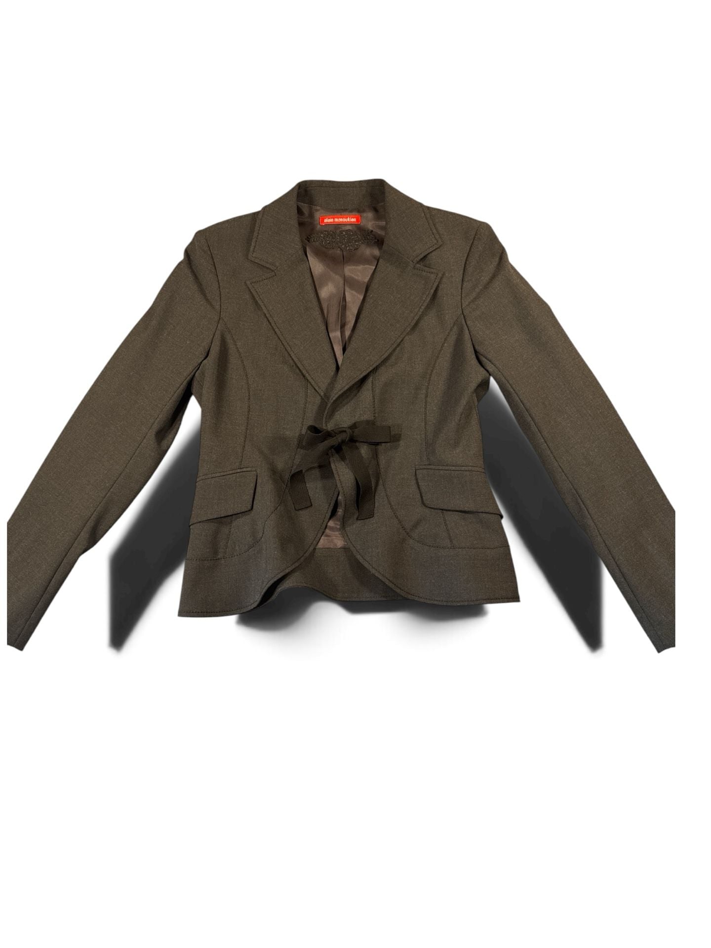 Alain Manoukian Gray Blazer Jacket with Front Tie Bow Notch Lapel Size US 8 9