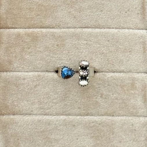 925 Sterling Silver Adjustable Floater Ring Golden Hills Turquoise & Wild Horse 2