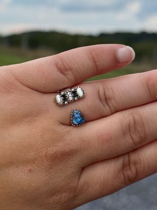 925 Sterling Silver Adjustable Floater Ring Golden Hills Turquoise & Wild Horse 4