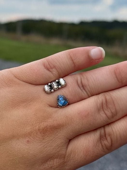 925 Sterling Silver Adjustable Floater Ring Golden Hills Turquoise & Wild Horse 5