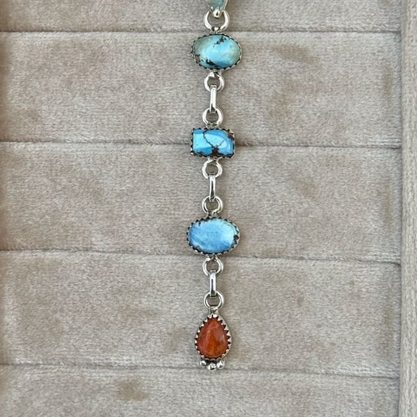 Sterling Silver Turquoise and Orange Mojave Multi-Stone Dangle Pendant