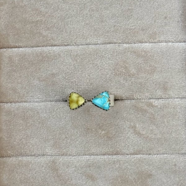 Artisan made Sterling Silver Whitewater Turquoise and Palomino Floater Ring