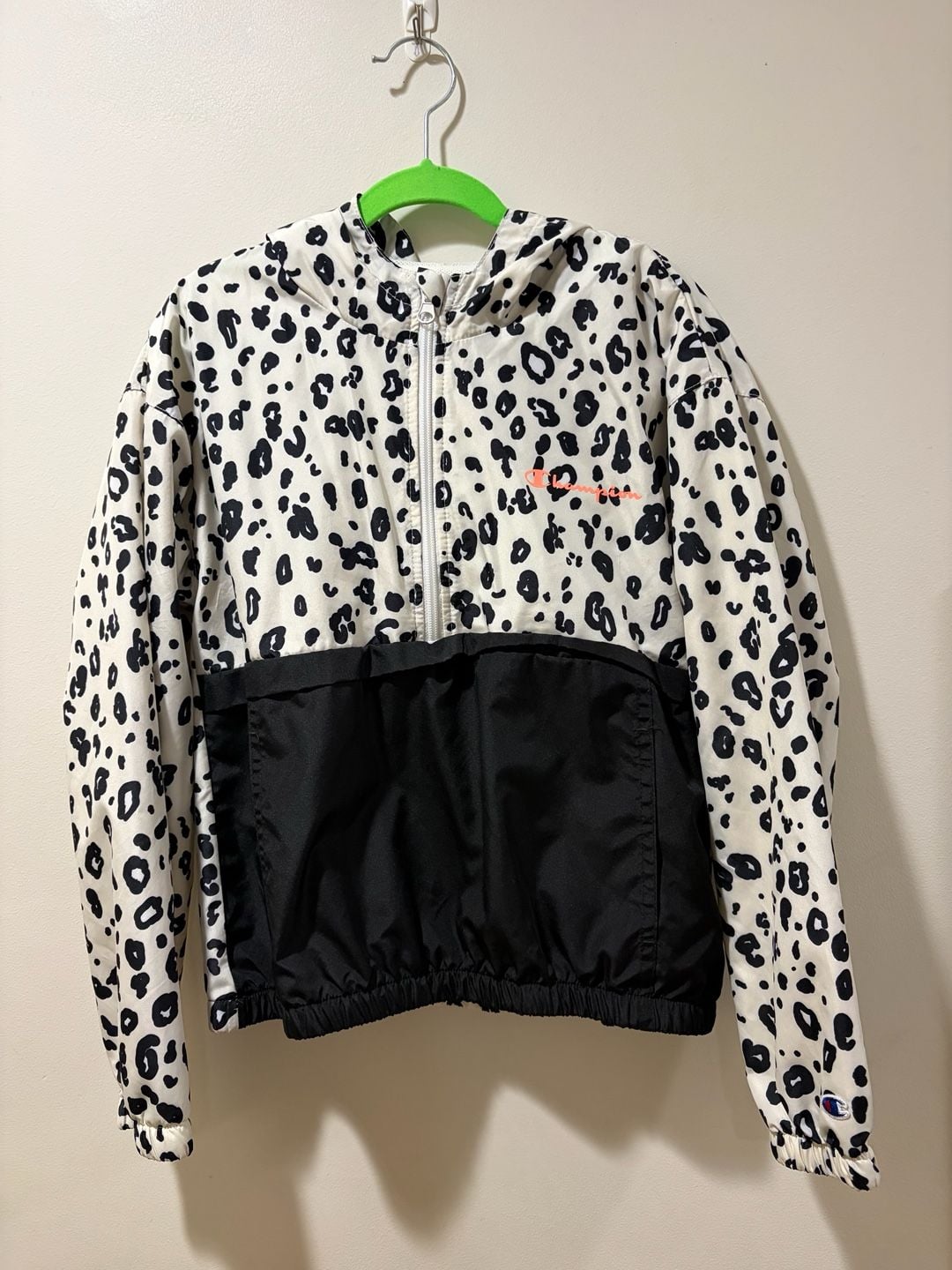 Champion Girls Leopard Print Hooded Half-Zip Windbreaker Jacket Size Medium 2