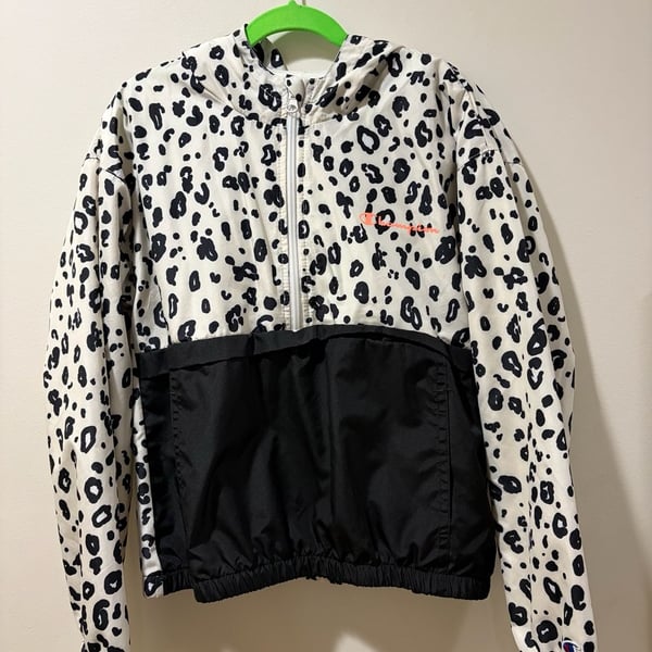 Champion Girls Leopard Print Hooded Half-Zip Windbreaker Jacket Size Medium
