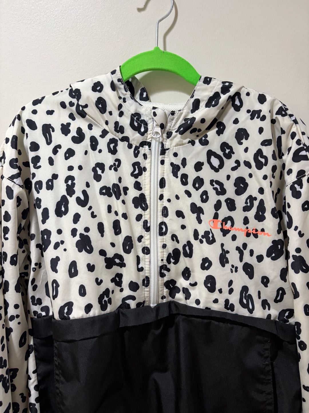 Champion Girls Leopard Print Hooded Half-Zip Windbreaker Jacket Size Medium 4