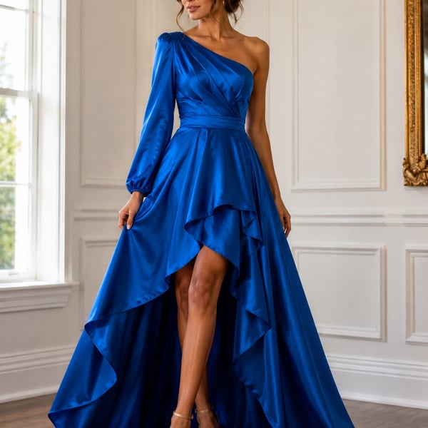 Mac Duggal One Shoulder High Low Gown in Royal Blue, Size 0