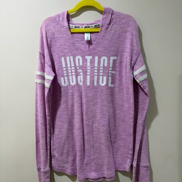 Justice Girls  Hooded Long Sleeve Graphic Top Size 10 Varsity Stripe