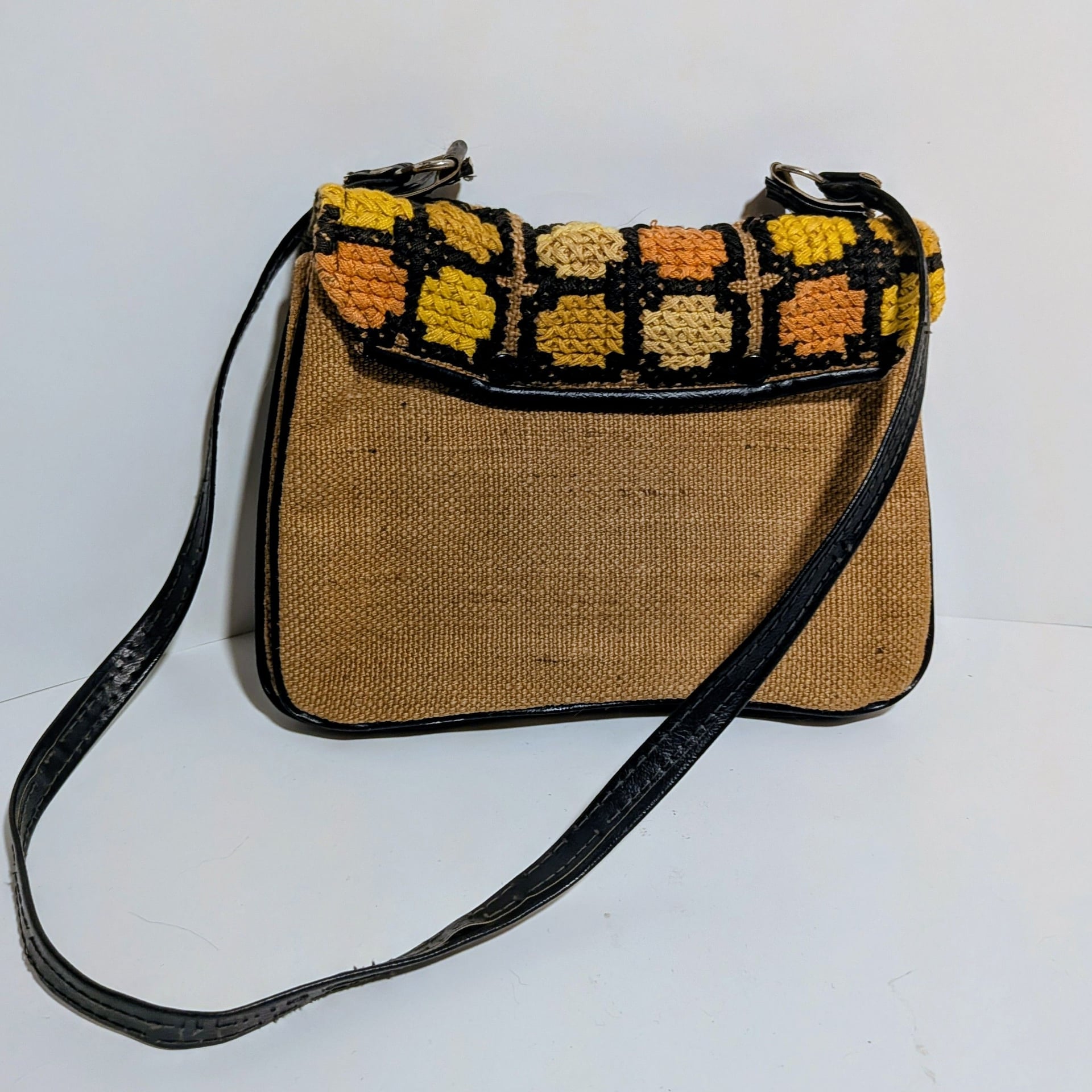 Vintage Handcrafted Crochet Checkered Flap Crossbody Bag 3