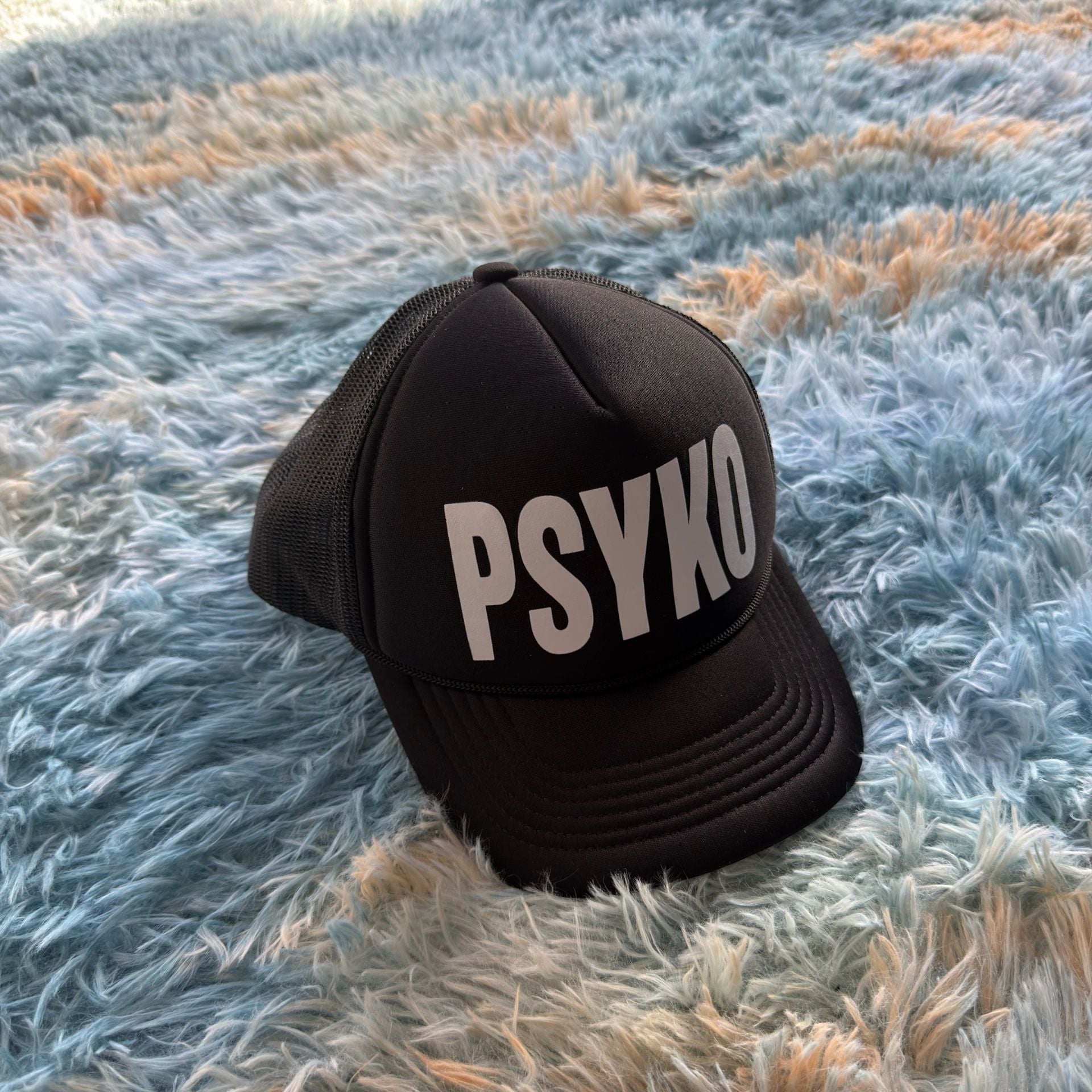 Osamason Psyko Black cap Hat with White Text 2