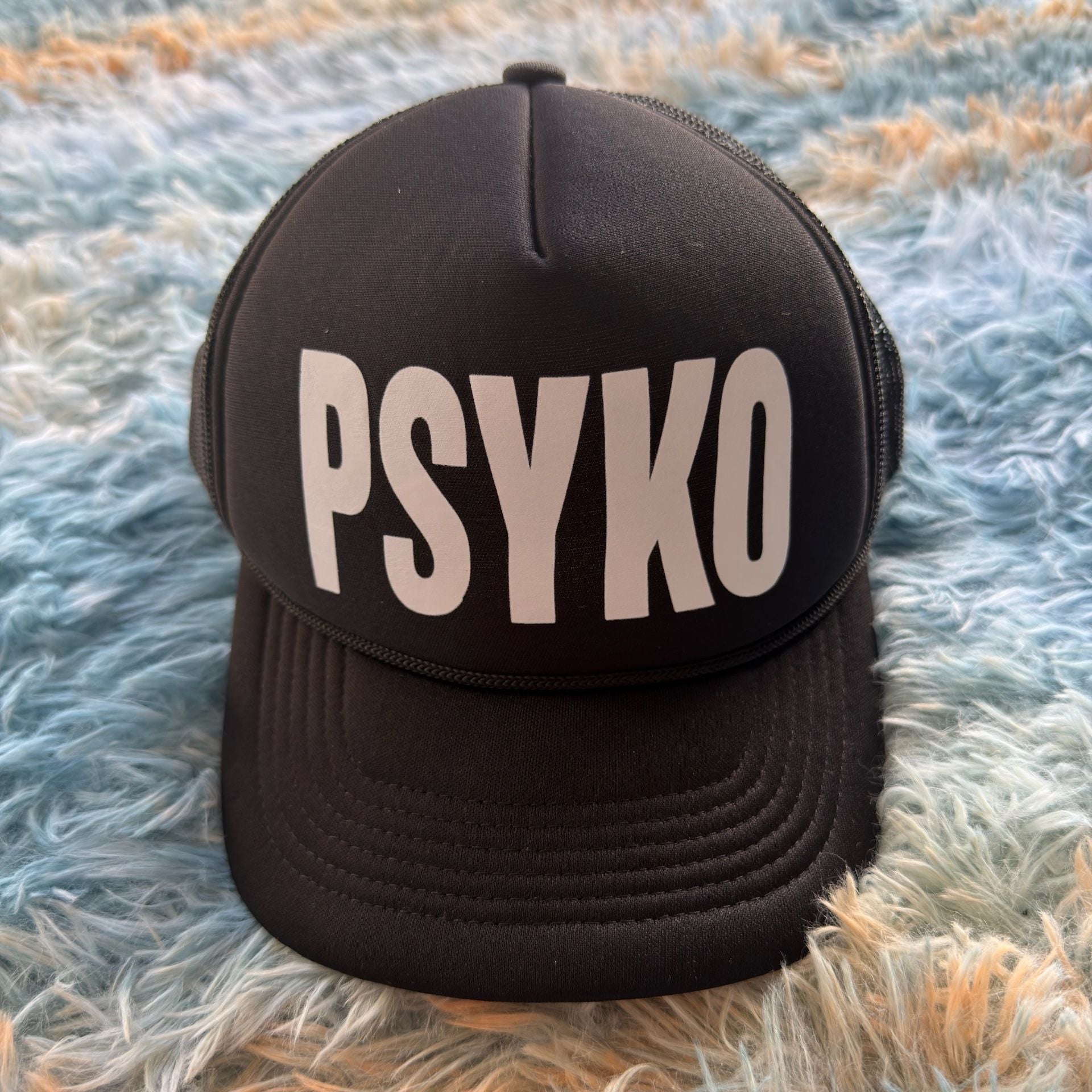 Osamason Psyko Black cap Hat with White Text 3