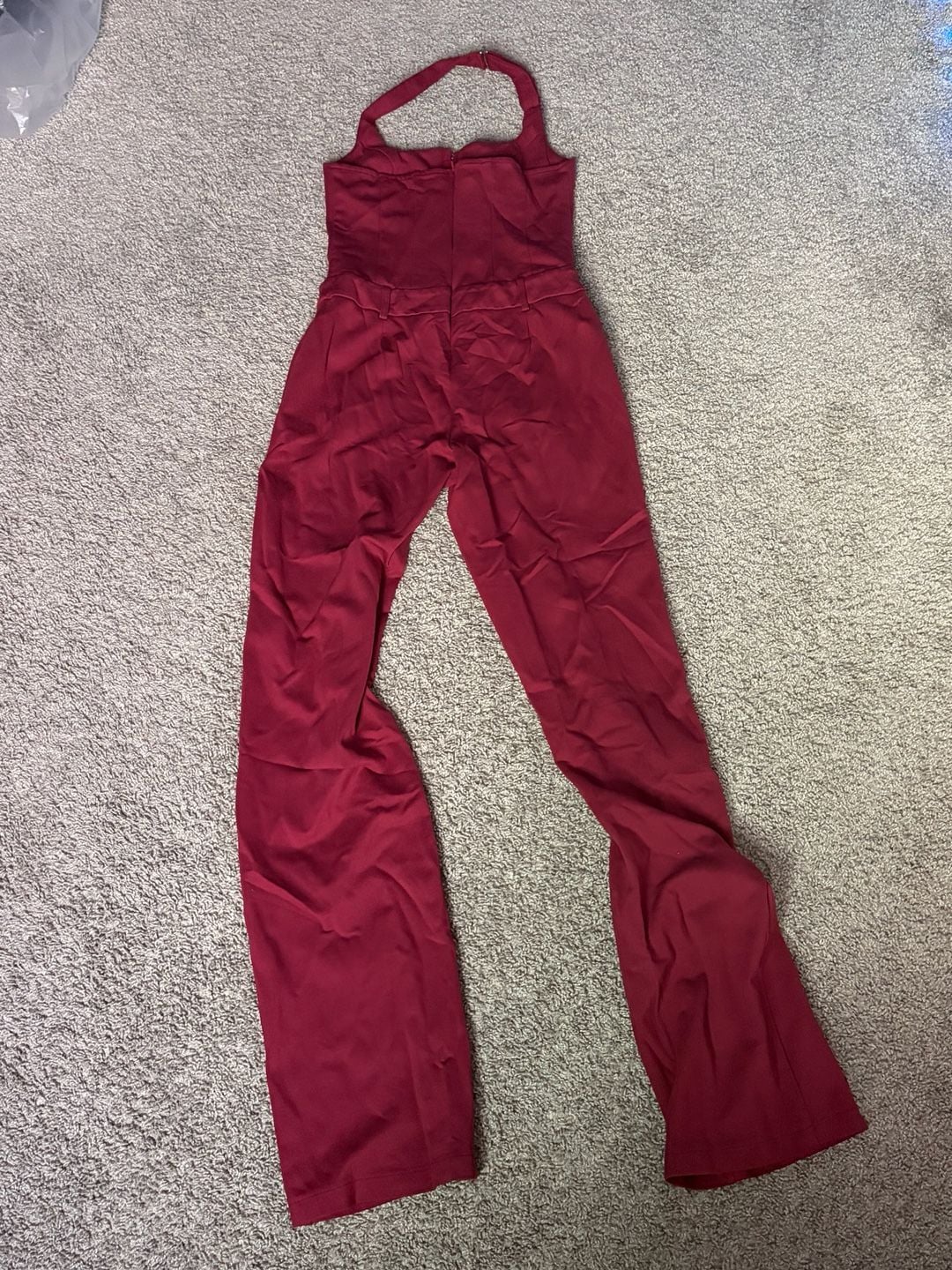 Fashion Nova Halter Neck Wide Leg Jumpsuit Burgundy 2