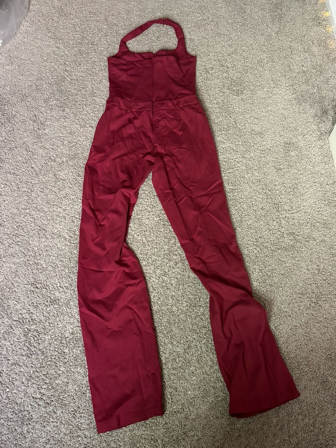 Fashion Nova Halter Neck Wide Leg Jumpsuit Burgundy 3