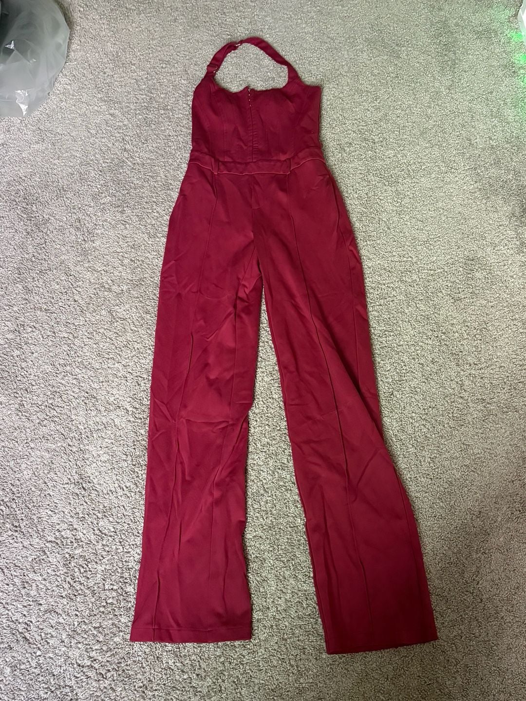 Fashion Nova Halter Neck Wide Leg Jumpsuit Burgundy 7