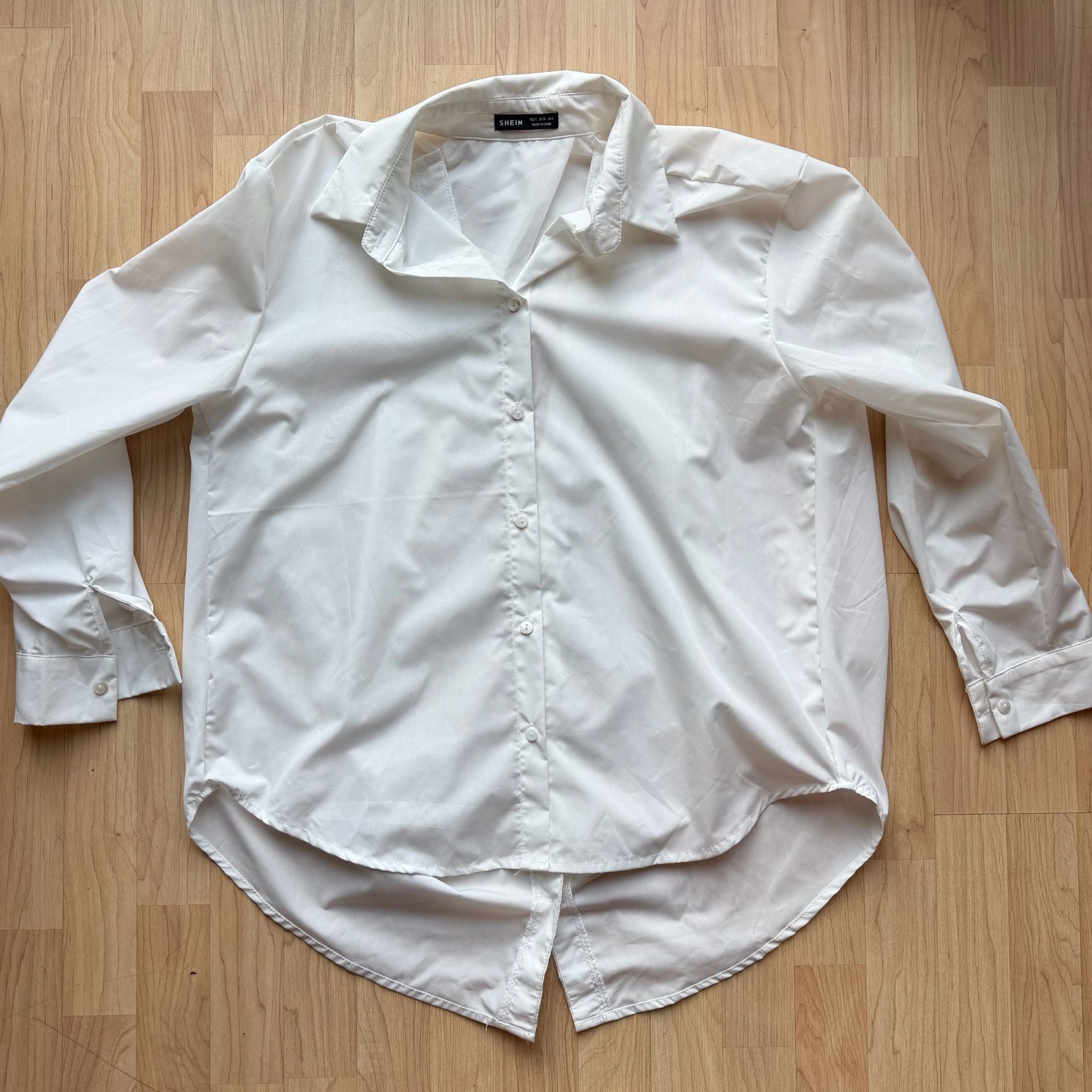 SHEIN White Button-Up Long Sleeve Shirt with Split Back Detail 2