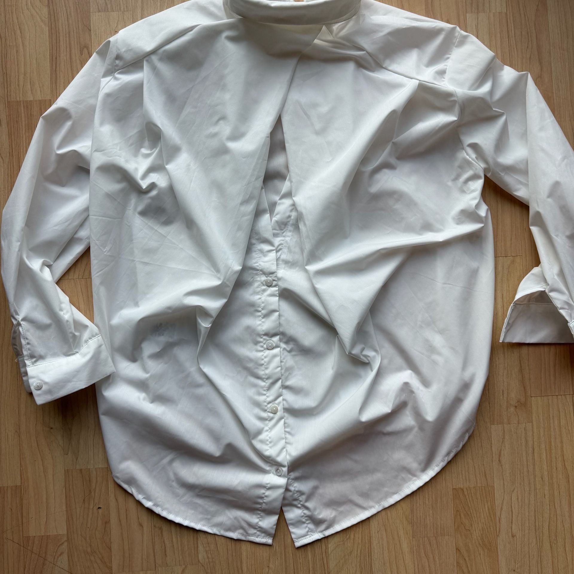 SHEIN White Button-Up Long Sleeve Shirt with Split Back Detail 5