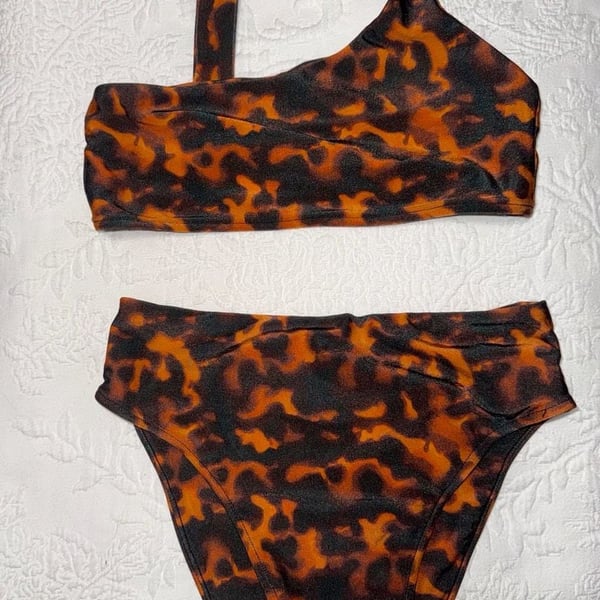 JMP The Label Dallas One Shoulder Bikini Set Tortuga Animal Print Size XS