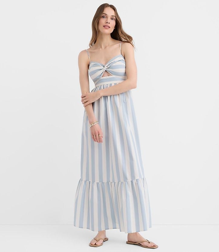 Woman’s LOFT Blue and White Striped Cutout Twist Front Maxi Dress NWT 2