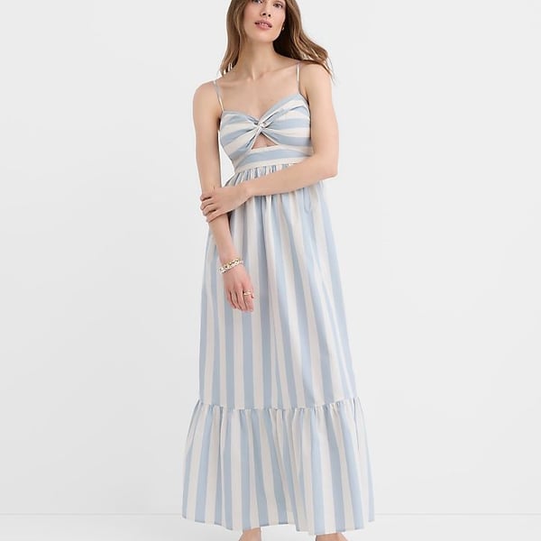 Woman’s LOFT Blue and White Striped Cutout Twist Front Maxi Dress NWT