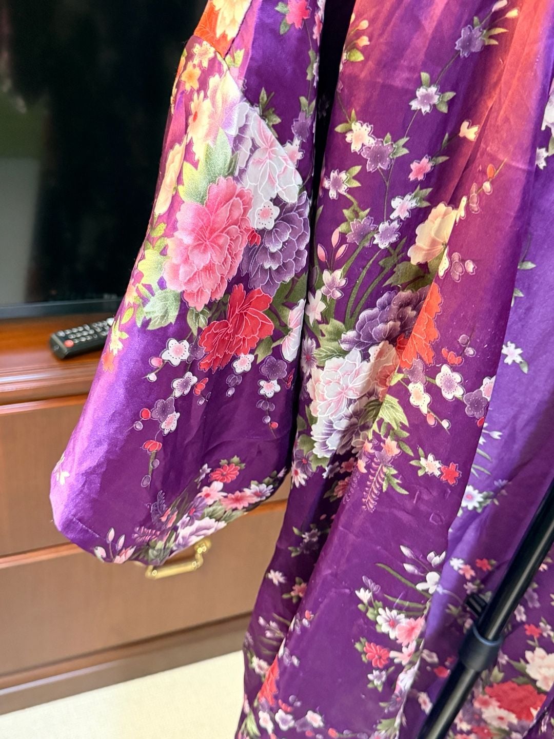 EPLAZA Purple Floral Satin Kimono Robe L/XL 3