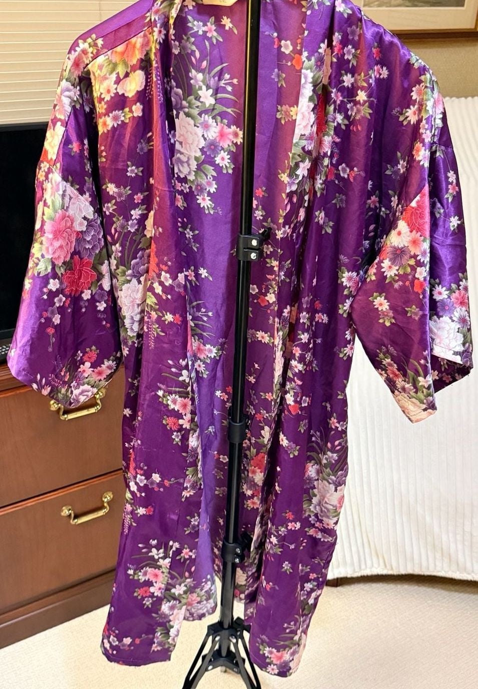 EPLAZA Purple Floral Satin Kimono Robe L/XL 1