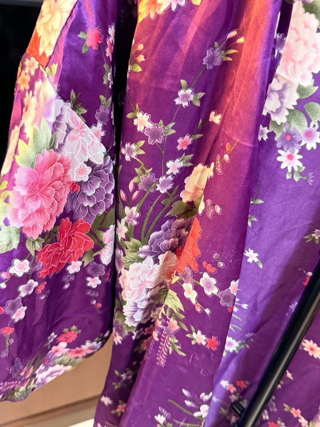 EPLAZA Purple Floral Satin Kimono Robe L/XL 2