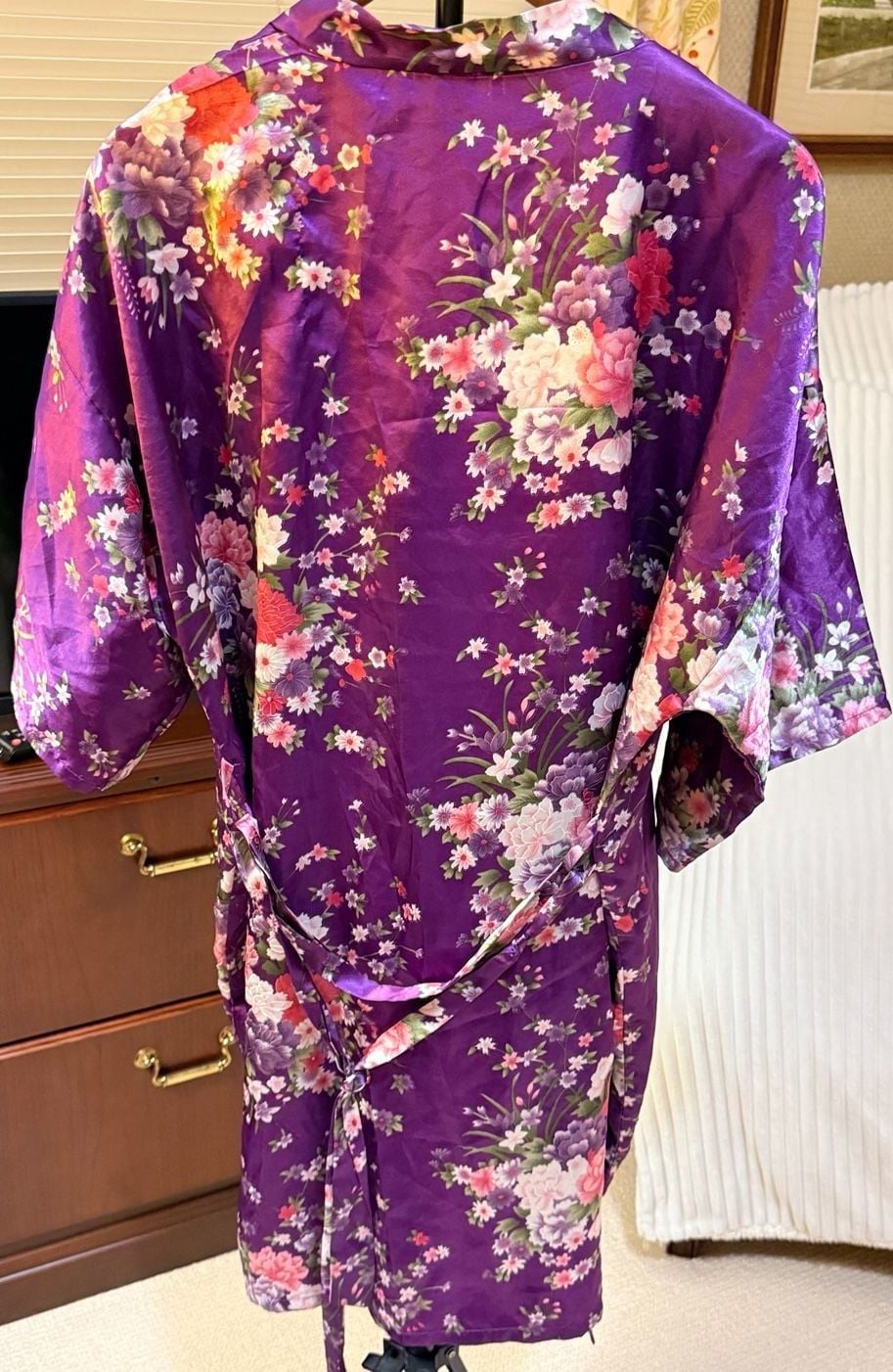 EPLAZA Purple Floral Satin Kimono Robe L/XL 5