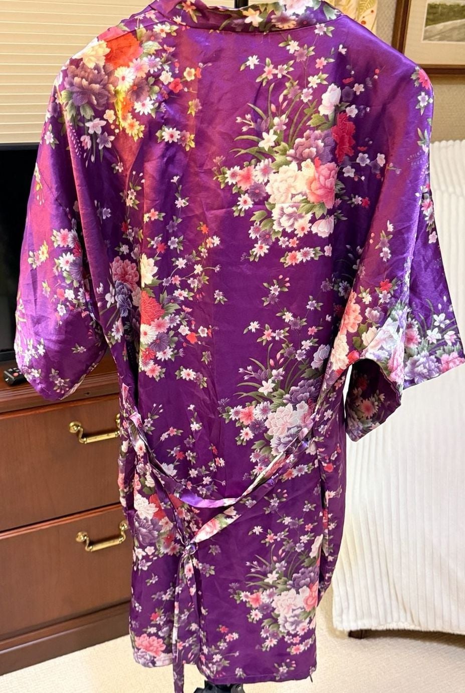 EPLAZA Purple Floral Satin Kimono Robe L/XL 6
