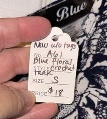 NWT Blue Boutique Brand, Peplum, Navy & Floral Crocheted, Tank Top, Size Small 7